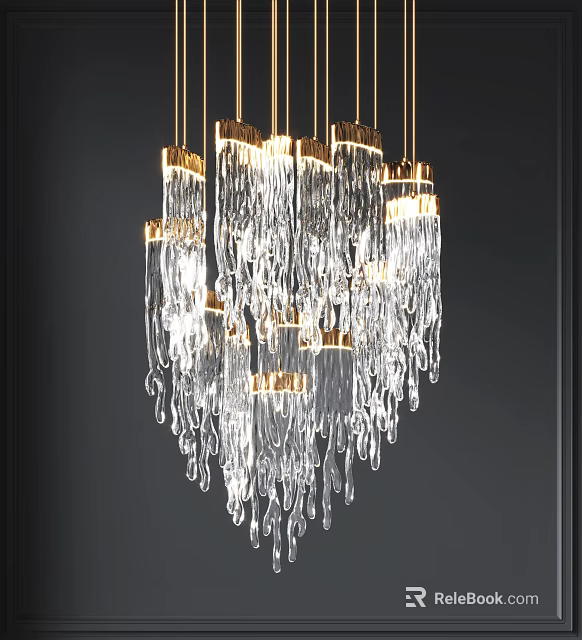 Elegant Modern Crystal Chandelier With Dangling Glass Drops And Gold Accents 3d model 