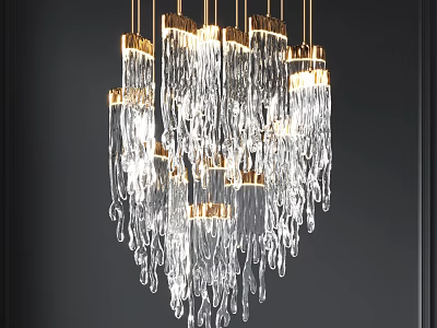 Elegant Modern Crystal Chandelier With Dangling Glass Drops And Gold Accents 3d model