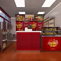 Fast Food Shop In Mall With Red Counter Menu Screen Burger Fries