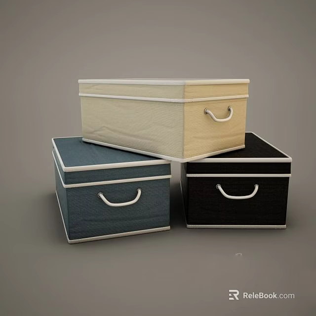Colored Stackable Storage Boxes With Metal Handles In Beige Blue Black For Home Organization 3d model 