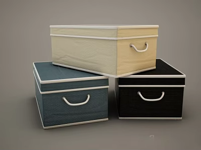 Colored Stackable Storage Boxes With Metal Handles In Beige Blue Black For Home Organization 3d model