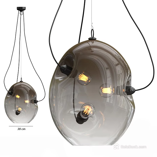 Modern Smoky Glass Pendant Light with 30 cm Diameter and Illuminated Bulbs 3d model 