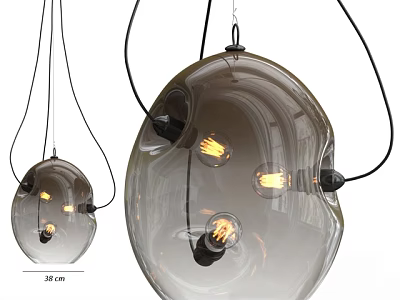 Modern Smoky Glass Pendant Light with 30 cm Diameter and Illuminated Bulbs 3d model