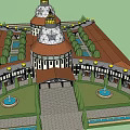 Stunning European style Architecture with Dome Red Roof Tiles Columns and Green Trees