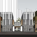 Bustling Commercial Street Featuring Modern Buildings Glass Facades And Urban Pedestrians