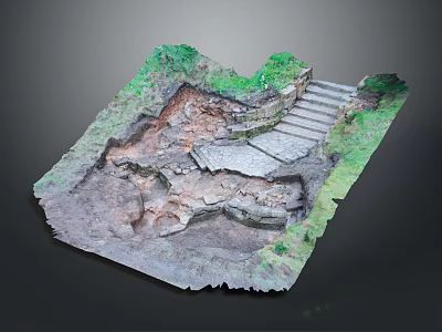 Archeological Site Model Featuring Stone Steps Dirt Ground Grass Edges And Stone Structures 3d model