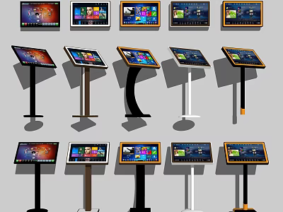 Commercial Standing Touch Screen Equipment With Various Stand Designs And Digital Displays 3d model