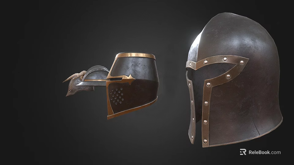 Two Classic Metal Hats With Gold Accents Rivet Details And Vent Holes 3d model 