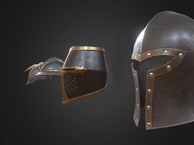 Two Classic Metal Hats With Gold Accents Rivet Details And Vent Holes 3d model
