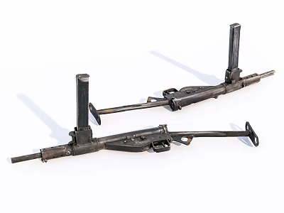 Two Vintage Machine Guns Featuring Metal Barrels Magazines and Stocks on White Background 3d model