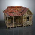 Rustic Wooden Cabin With Weathered Exterior Rusty Red Metal Roof And Porch