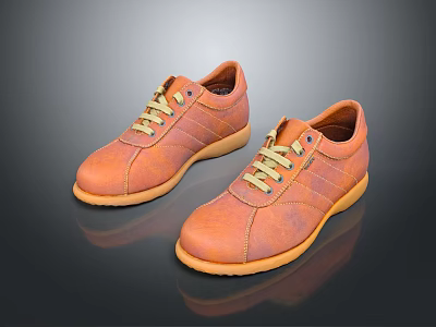 Casual Orange Leather Shoes With Yellow Laces And Beige Stitched Soles 3d model