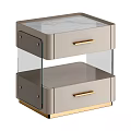 Modern Nightstand With Marble Top Gold Handles Glass Shelf And Gold Base