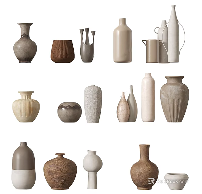 Ceramic Vessels Collection With Various Shapes Textures And Modern Decorative Styles 3d model