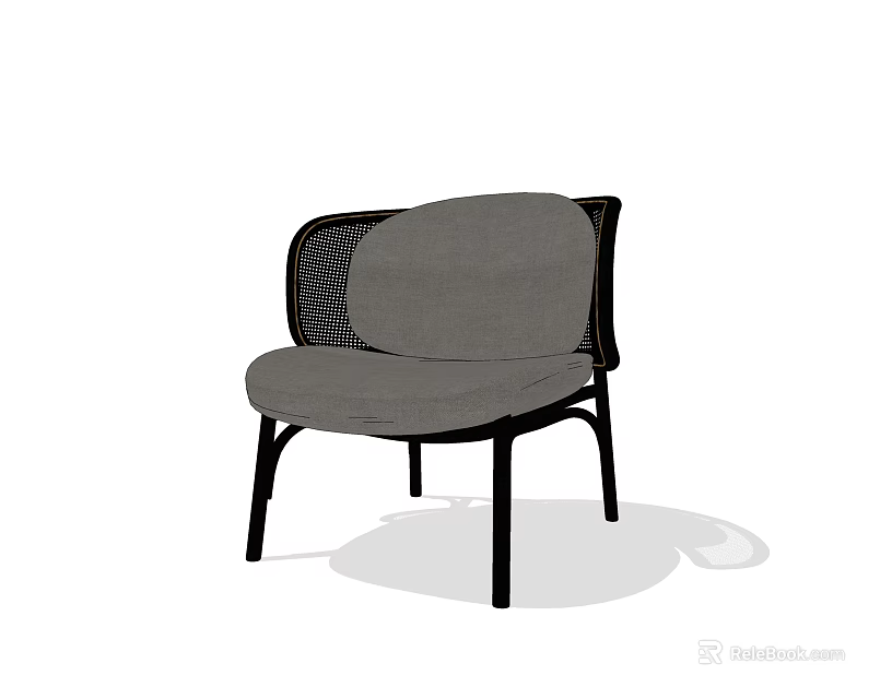 Stylish Single Armchair With Mesh Backrest Gray Cushion And Black Frame 3d model