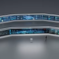 Technology Exhibition Hall Interior With Curved Multi Screen Digital Displays And Tech Interfaces