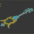 Blue And Gold Key Shaped Weapon With Decorative Blue Gem Elements 3d model