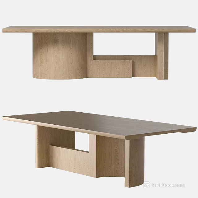 Modern Minimalist Coffee Table With Light Wood Finish And Geometric Base Design 3d model 