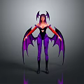 Purple Haired Fantasy Character With Black Purple Outfit Red Sleeves And Purple Wings