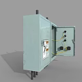Industrial Equipment Cabinets With Warning Sign And Open Door Showing Internal Wiring Components