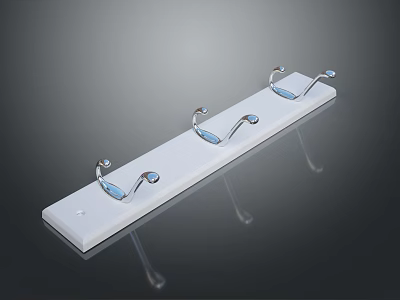 White Wall Mounted Hook Rack With Three Modern Metal Hooks For Hanging Items 3d model