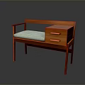 Modern Single Chair With Wooden Frame Blue Cushion Armrests And Side Drawer Cabinet