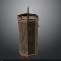 Antique Decorative Octagonal Container With Colorful Floral Patterns And Wooden Stick