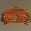 Antique Wooden Box Featuring Intricate Brass Peacock Motifs Carved Design And Top Ornament