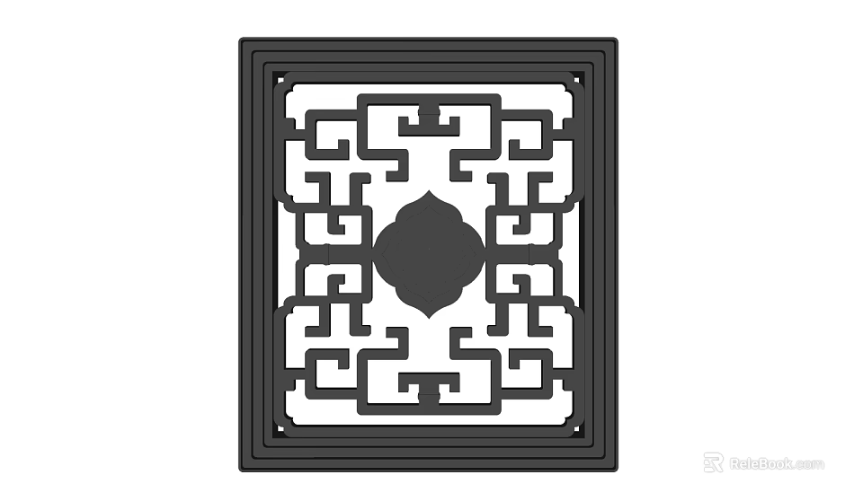 Traditional Square Carved Lattice Window With Geometric Patterns And Central Circular Decoration 3d model 