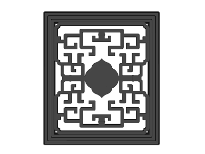 Traditional Square Carved Lattice Window With Geometric Patterns And Central Circular Decoration 3d model