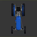 Blue Tractor Model With Black Seat White Wheels On Reflective Surface 3d model