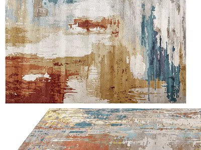 Artistic Abstract Square Rug With Vibrant Blue Brown Beige Red Tones 3d model
