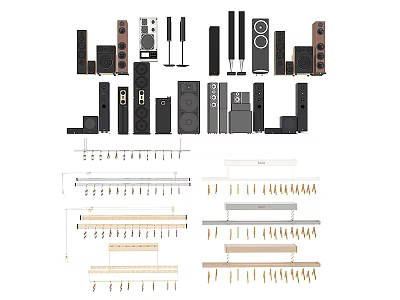 Various Home Audio Speakers And Sound Systems With Different Sizes And Designs 3d model