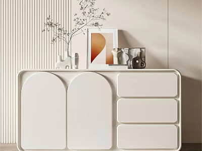 Minimalist Modern Entryway Console Table Side Cabinet With Drawers Doors Decorative Plants Photo Frame Ornaments 3d model