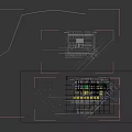 Indoor Parking Lot With Green Walls Blue Black Flooring White Lines Crosswalk And Parked Cars