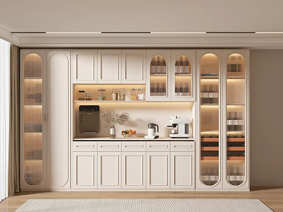 Modern Wine Cabinet Design With Glass Doors LED Lighting And Storage Shelves 3d model