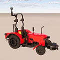 Red Tractor Model With Black Wheels And Machinery In Open Field 3d model
