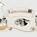 Modern Curved Sofa And Coffee Table Set With Decorative Pillows Accent Chairs And Floor Lamp