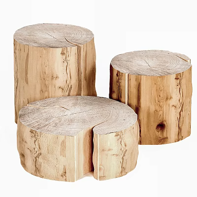 Rustic Natural Wood Coffee Tables With Tree Stump Design And Growth Rings 3d model