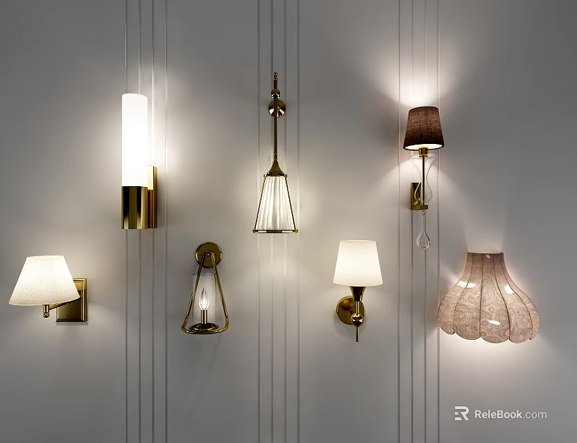 Stylish Wall Lamps With Various Designs Metal Frames And Fabric Shades For Home Decor 3d model 