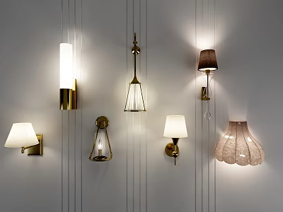 Stylish Wall Lamps With Various Designs Metal Frames And Fabric Shades For Home Decor 3d model