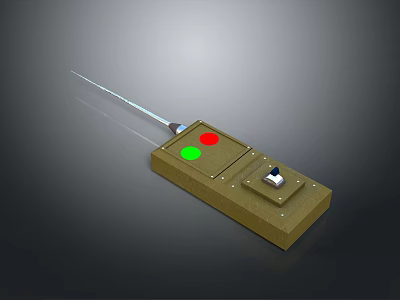 Computer Peripheral Device With Brown Housing Green Red Buttons And Long Thin Cable 3d model
