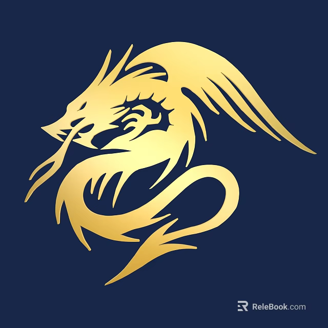 Stylish Golden Dragon Pattern Wall Decor With Dark Blue Background Design 3d model 