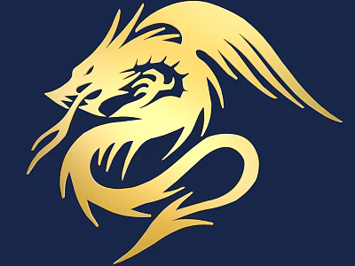 Stylish Golden Dragon Pattern Wall Decor With Dark Blue Background Design 3d model
