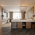 Modern Hotel Guest Room Bathroom With Large Mirror Vanity And Wooden Storage Cabinets