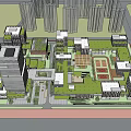 Modern Office Building Complex With Urban Greenery Roads And Multiple Buildings