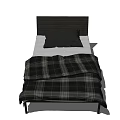 Modern Single Bed Design With Black Headboard Light Mattress Black Pillow And Plaid Blanket