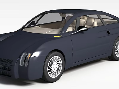 Dark Blue Two Door Car With Silver Wheels And Light Interior 3d model