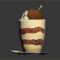 Cute Cartoon Character Sculpture Carving In Cup With Red Cheeks On Orange Saucer And Spoon