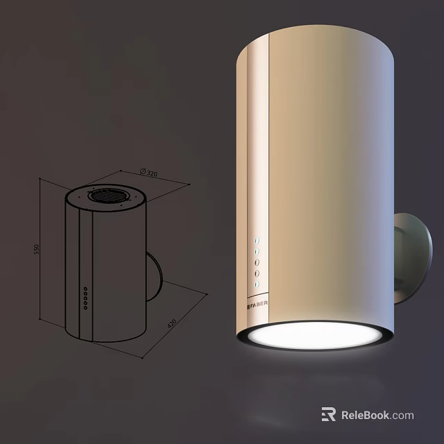 Cylindrical Kitchen Appliance With Wall Mount Design And White Light Dimensions 3d model